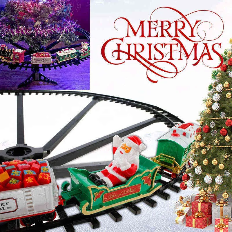 Toyadores de tren de tren eléctrico de Navidad Toya de árbol de Navidad Decoración del tren Marco de tren Car Railway Car with Soundlight Regalos de Navidad L240116