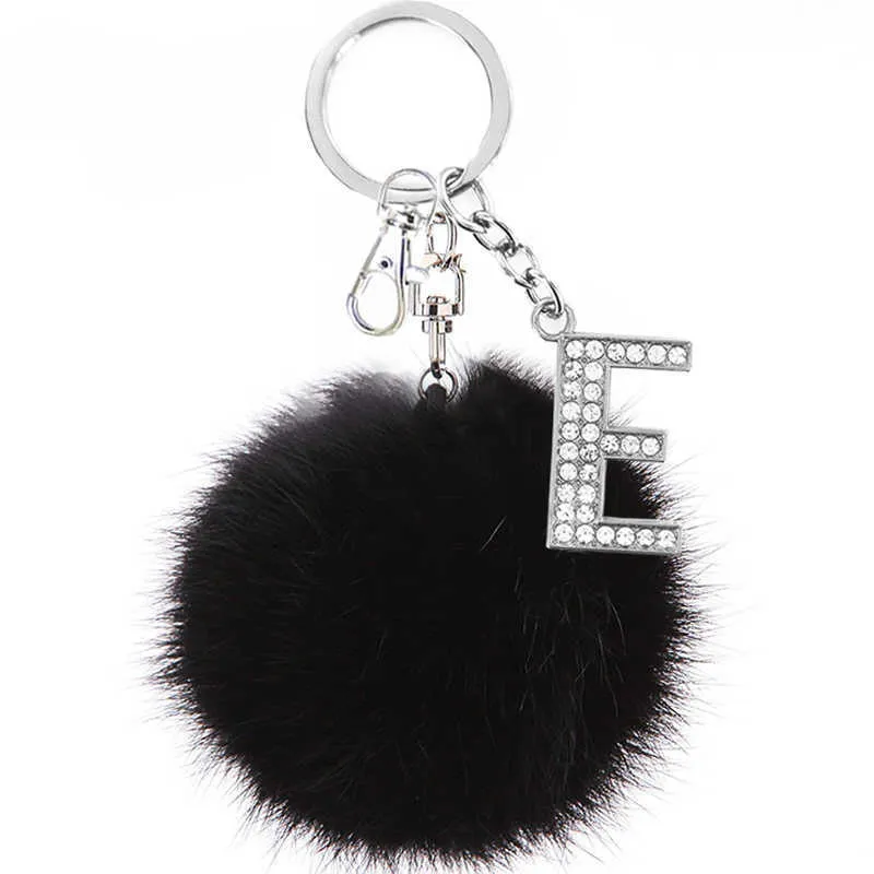 TEH y Noir Pompon Fausse Fourrure De Lapin Boule Porte-clés Lettres En Cristal Porte-clés Porte-clés Bijoux À La Mode Sac Accessoires Cadeau G10193302526