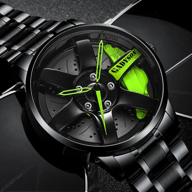 Top Horloge Merk Auto Wiel Custom Design Sport Velg Horloges Roestvrij Staal Waterdicht Hele 2021 Mannen Pols Watches209J