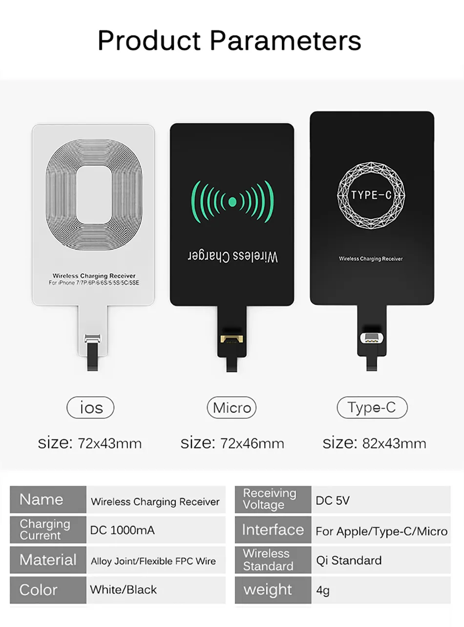 Adaptador de cargador inalámbrico rápido universal tipo C micro USB para Samsung huawei iPhone Xiaomi Receptor de carga