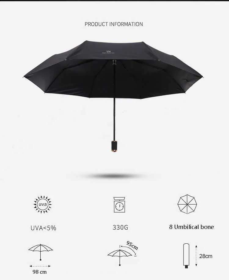 Parapluie pluie femmes UV clair trois plis épaissi colle noire écran solaire parasol UV été 210721