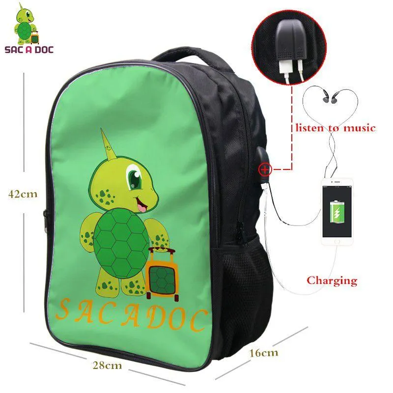 Rugzak Mochila Terug Naar School Cartoon Draak Gedrukt 16 Inch USB Opladen 3d Tas Tiener Jongens Meisje Bookbag2245