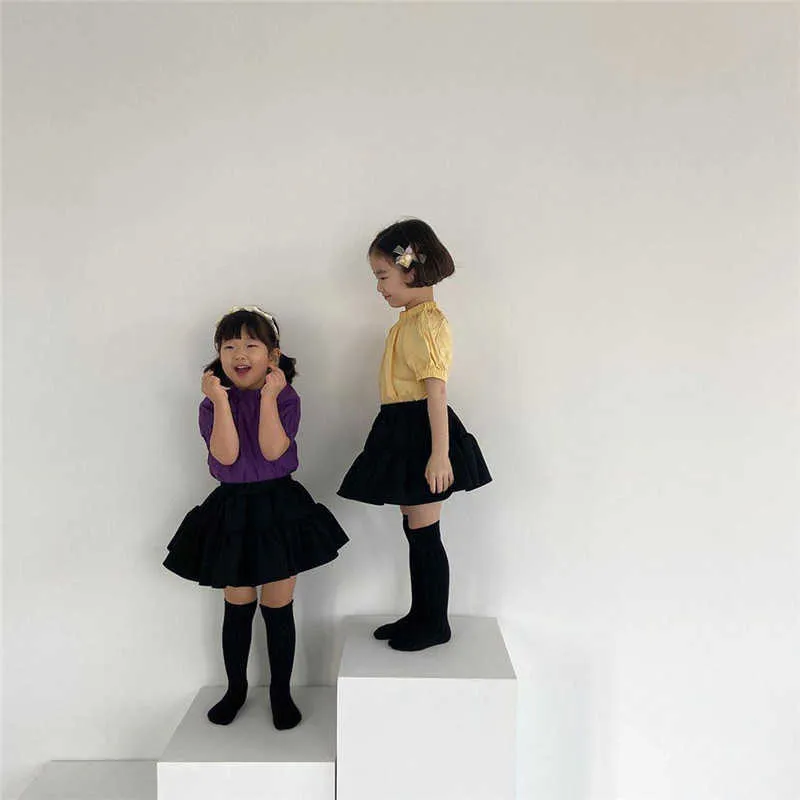 الكورية الأطفال فتاة الصيف تنورة بيضاء أسود وردي الأرجواني اللون الأزرق الصلبة التنانير الجميلة توتو للأطفال الصغار 210619