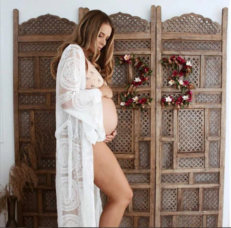 Sexy Mutterschaftskleider Babyparty Langes Schwangerschaftskleid Pografie Spitze Maxikleid für schwangere Frauen PO Shoot Prop 210922