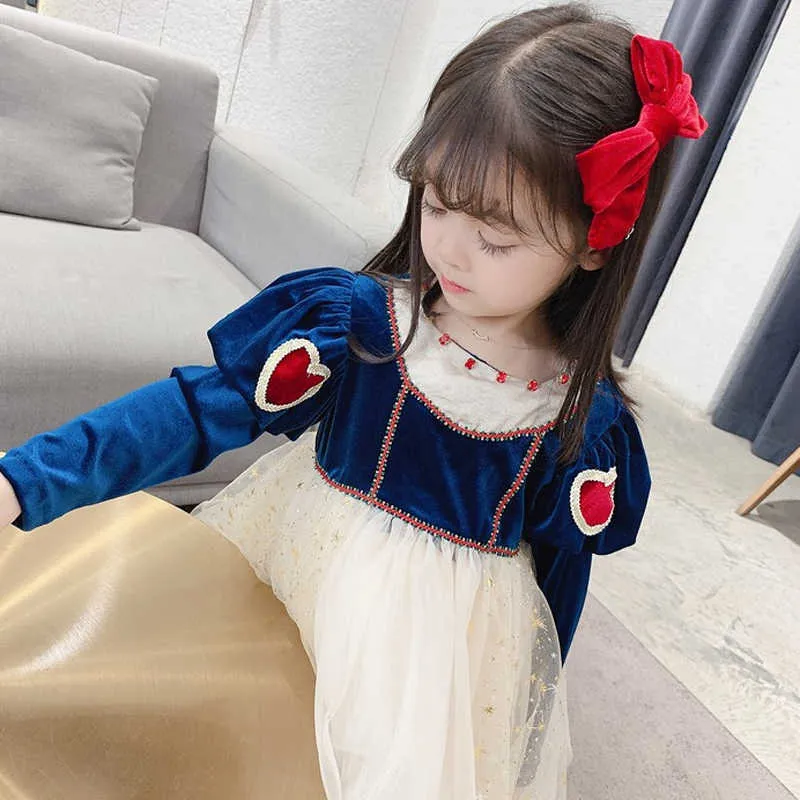 Girls Gold Velvet Princess Dresses For Year Autumn Children'S Costumes Winter Long-Sleeve Christmas 210625