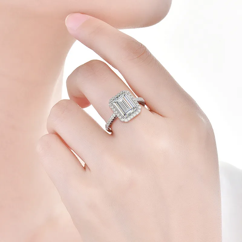OEVAS Funkelnde 6 Karat High Carbon Diamant Hochzeit Ringe für Frauen 925 Sterling Silber Verlobungsfeier Schmuck Bague Femme208L