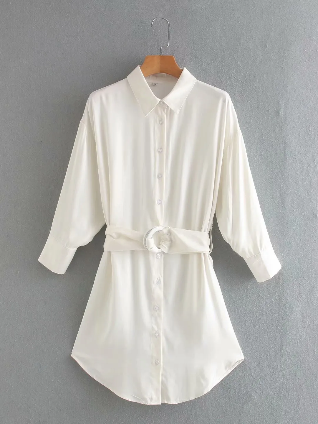 Herbst Langarm Weißes Hemd Kleid Frauen Kleidung Casual Umlegekragen Mini Button Lady Büro Vestidos 210427