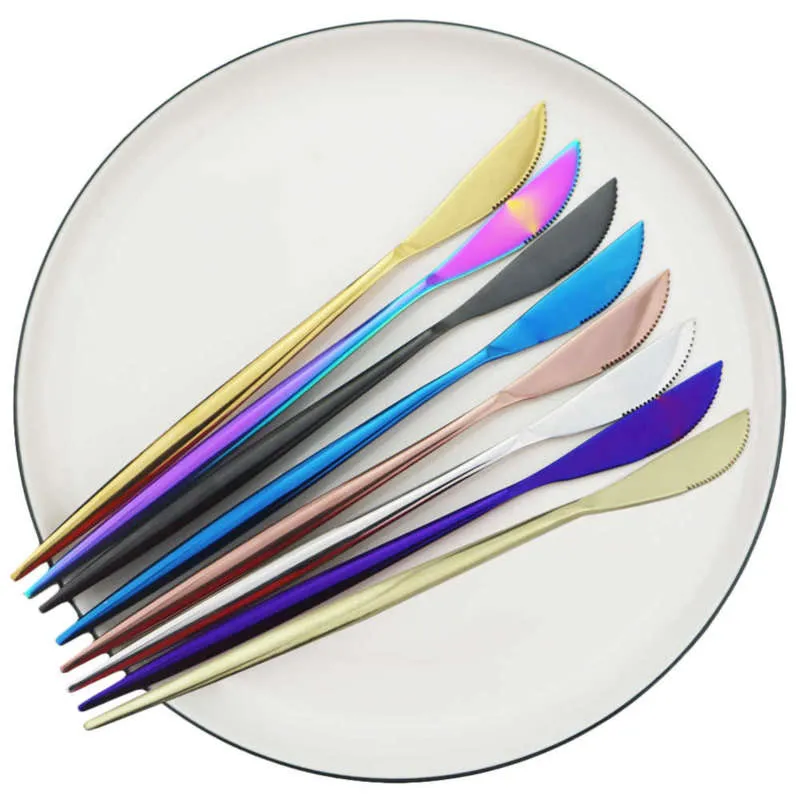 6st Svart guld efterrätt knivar uppsättning fruktkniv dinnerware bestick spegel rostfritt stål kök bestick porslin silverare 210928