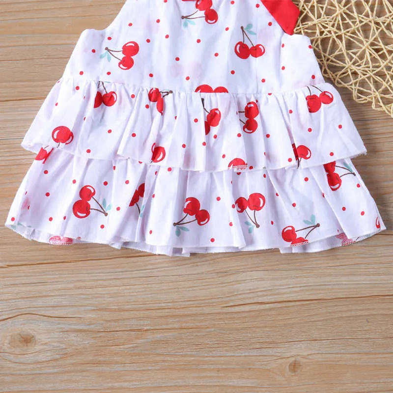 2-6T Summer Kids Clothes Girls Bow Color Polka Dot Cherry Top+ Shorts Clothing Sets 210528