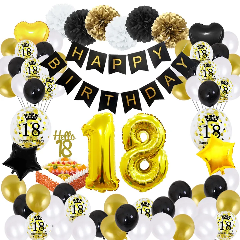 51st30 födelsedagsfestdekorationer stor lycklig banner kvinna man deco årvilar 30 år svarta gyllene ballonger 220217