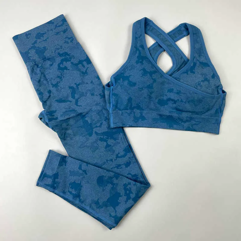 2 PzSenza Soluzione di Continuità Camo Set Yoga Donne Fitness Allenamento Vestito di Sport Ragazze Palestra Abbigliamento Leggings + Reggiseno Sportivo Femme Sportswear 210802