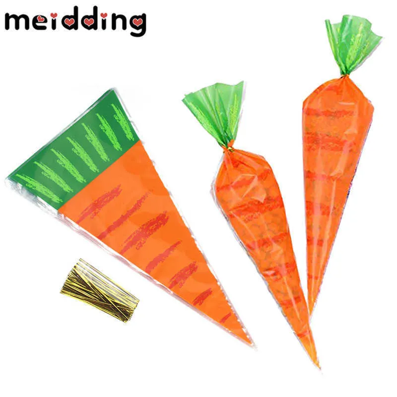 decorazioni pasquali sacchetti di cono di carota sacchetti di cellophane caramelle biscotti fatti a mano con cravatte dorate decorazioni di compleanno Y0730