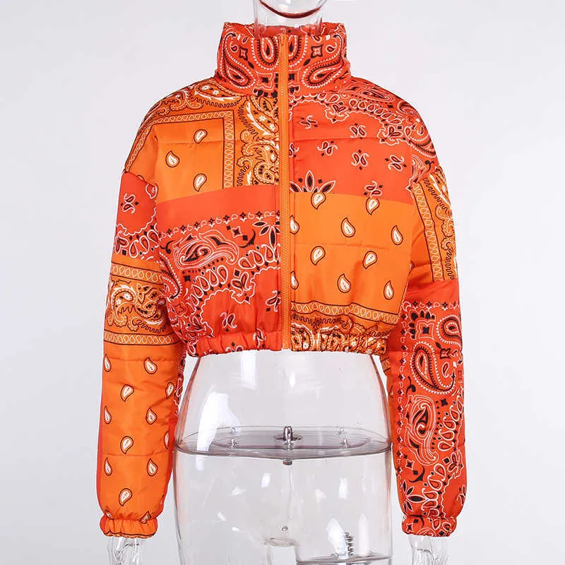 HAOYUAN décontracté imprimé bouffant Bandana veste manteau d'hiver pour femmes chaud mode vêtements Streetwear culture Parka bulle 210910