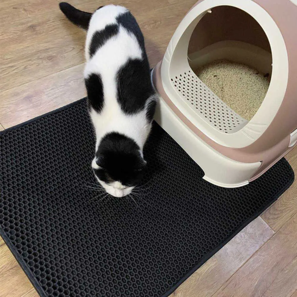 Mat de arena de gato Doble capa impermeable Caja de mascotas Katten Bandeja de arena Relleno de almohadilla de relleno para la casa S Clean 2110268018466