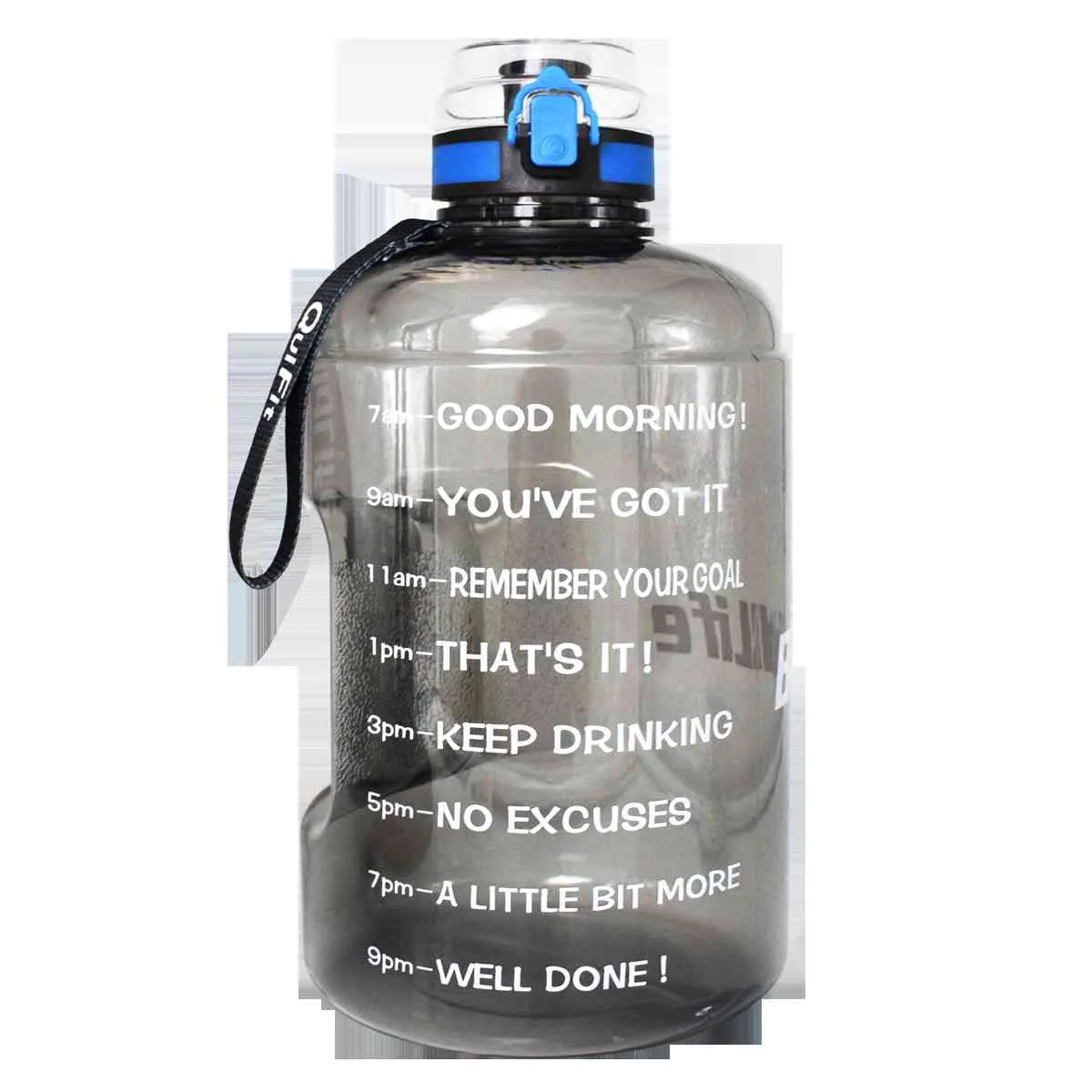 QuiFit 128oz 73oz 43oz Bottiglia d'acqua da 1 gallone con marcature del tempo Filtro a rete Infuso di frutta Brocca bevande sportive motivazionali senza BPA
