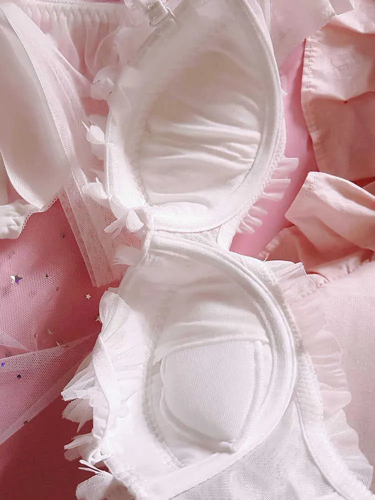 Kawaii Japanese Flower Bridal Lingerie Set Back With White Petals Lace