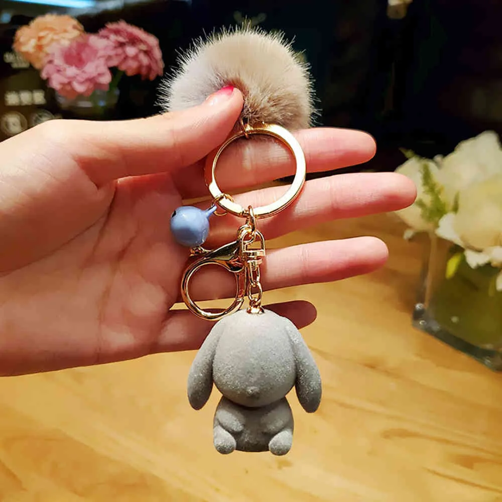Cute Fluffy Rabbit Chain Girl Women Kawaii chain Best Gift for Friend Key Ring Holder Bag Charms Bunny Pendant Jewelry