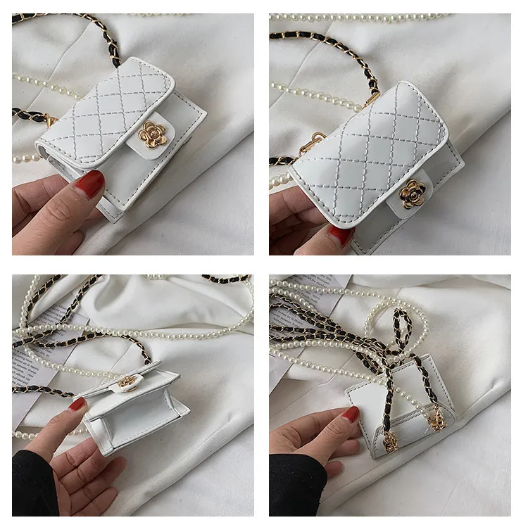 Super Mini Chain Crossbody Bag for Women Fashion Luxury Trendy Bearl Female Counter Counter Pags مع تنورة محافظ حقيبة أحمر الشفاه L05180095