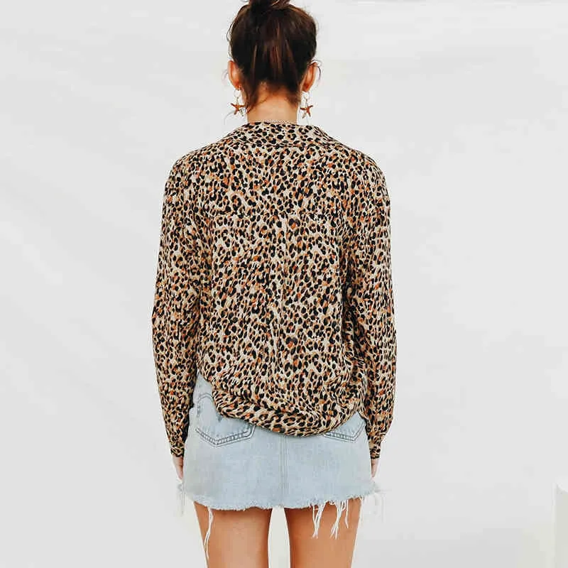 Printemps femmes Sexy imprimé léopard Blouse mode à manches longues Blouses amples haut dames col rabattu chemise Blusas 210508