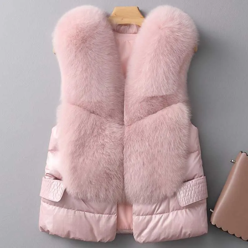 Fur Vest Women's Short Down Feather Imitation Slim Temperament Jacket Autumn And Winter Fashion All-match 211019