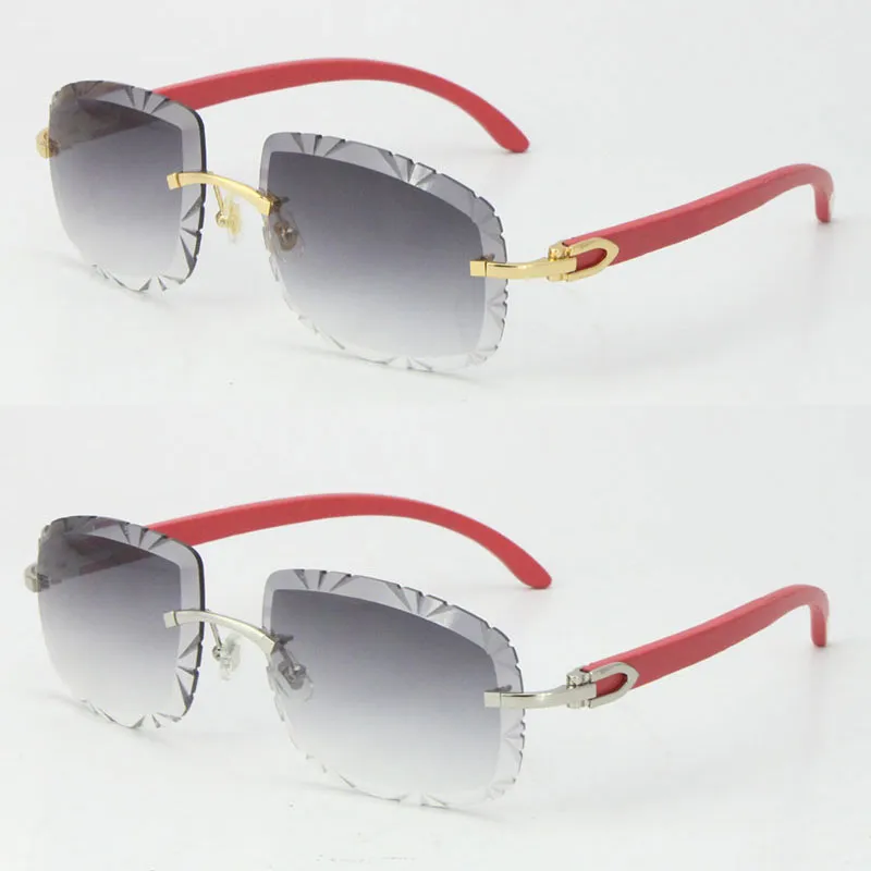 Metalen randloze houten zonnebril voor heren dames met rode houten peervormige gezichtsbril UV400 Meerkleurige keuze Lens 18K goud mannelijk and2854