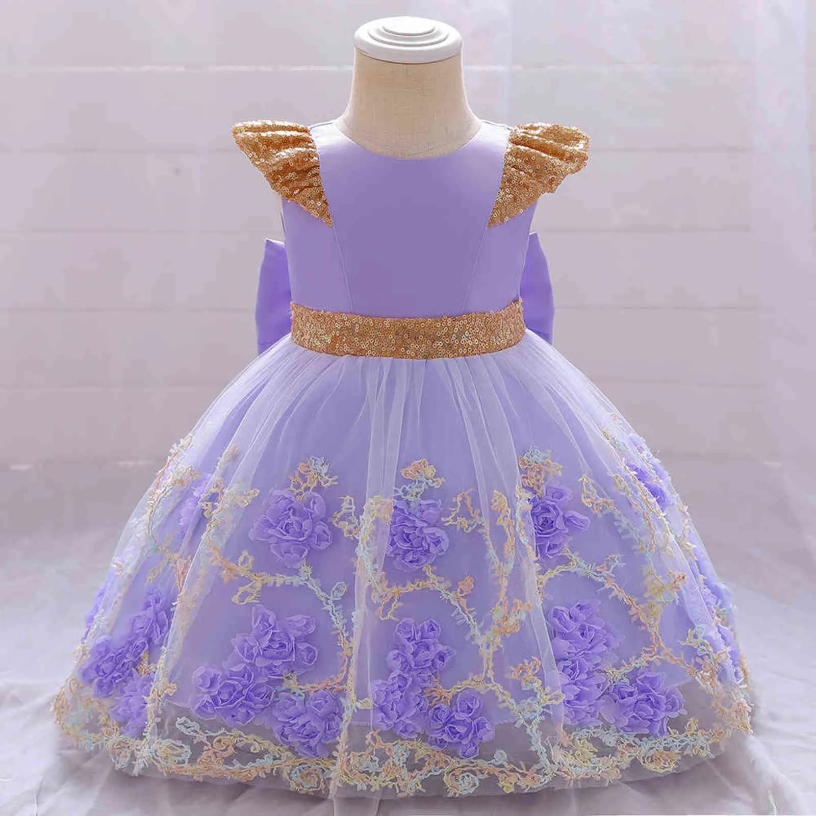 Infant Toddler Baptism Dress For Girls 1st Birthday Party Wedding Flower Sequins Princess Baby Dress Vestidos Christmas Costume G1129