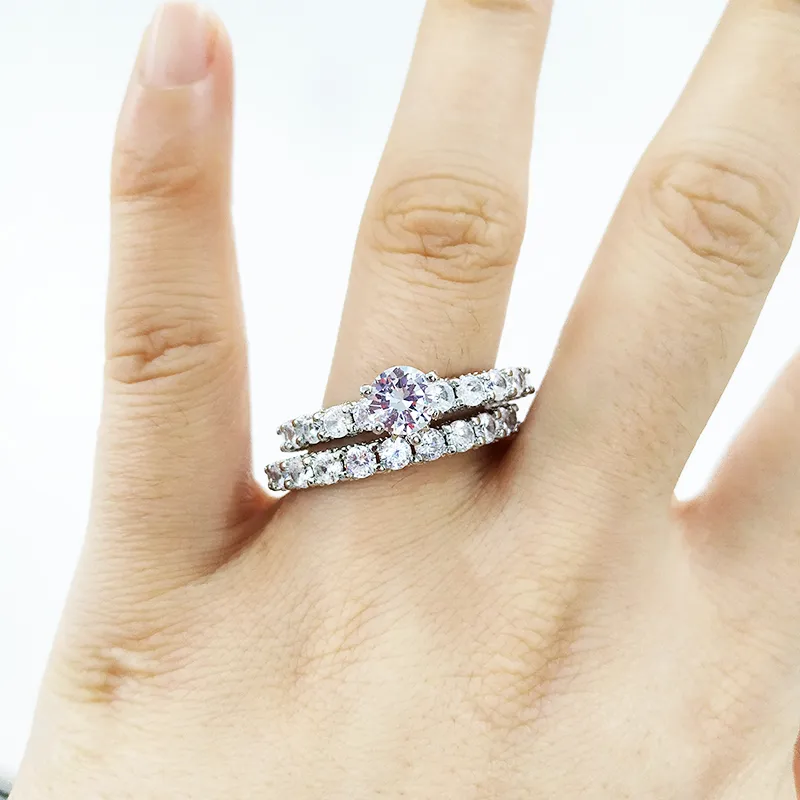 CAOSHI Wedding Engagement Ring Set Rhodium Plated Jewelry Brass Zircon Zirconia Stone Rings Couple1178492