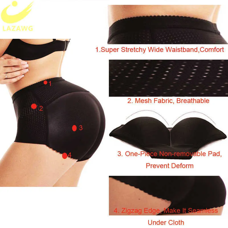 LAZAWG Mutandine contenitive da donna con imbottitura Butt Lifter Hip Enhancer Mesh Biancheria intima traspirante Push Up Big Ass Fake Butt Body Shaper 210708