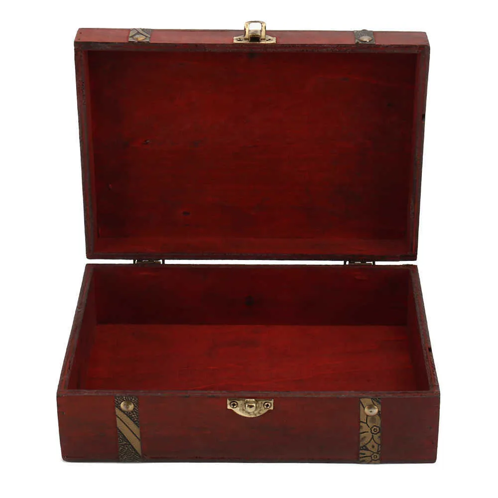 Ahşap vintage kilit hazine göğüs mücevher saklama kutusu kılıf organizatör halka hediye 210922