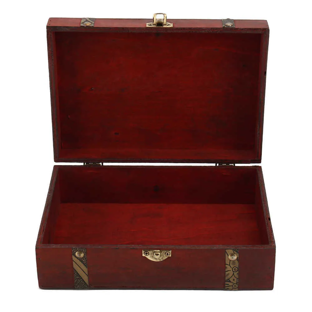 Wooden Vintage Lock Treasure Chest Jewellery Storage Box Case Organizer Ring Gift 210922