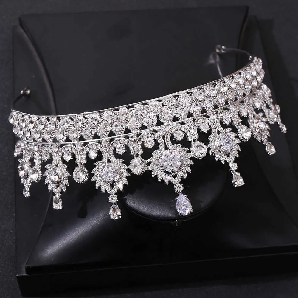 Barock Luxury Queen Tiaras Cubic Zircon Wedding Crown Bridal Diadem Crystal Head Smycken Headpiece Party Prom Hair Tillbehör 210707
