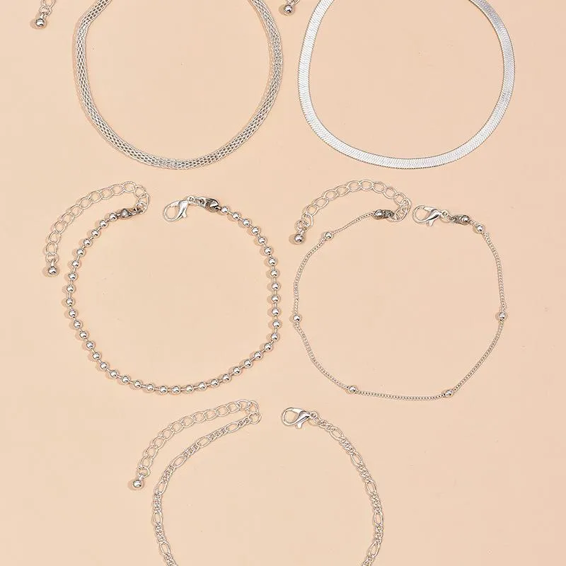 Bracelets de cheville 5 pièces ensemble perles multicouches chaîne de serpent ensemble pour femmes sandales pieds nus bracelet de cheville sur la jambe pied bijoux cadeaux 260I