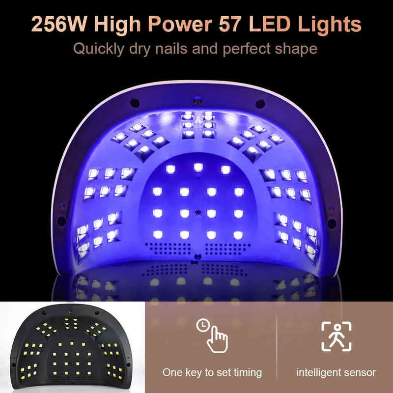 256 W LED Nagel Droger Lamp Voor Drogen s 4 Timers 57 UV Lichten Curing Alle Gel Polish Manicure automatische Sensor Apparatuur 220111
