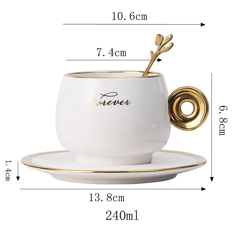 Чашки, блюдца, скандинавская персонализированная кофейная чашка и блюдце, керамическая кружка с золотым кольцом и ручкой, с блюдом для чая, домашний декор для кухни, день рождения Gi240d