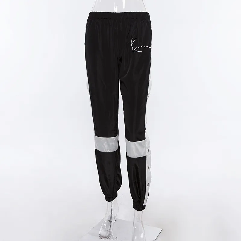 HOUZHOU Jogger Frauen Hosen Mode Patchwork Jogginghose Harem Casual Side Split Button Panelled Hohe Taille Hose Streetwear 210319