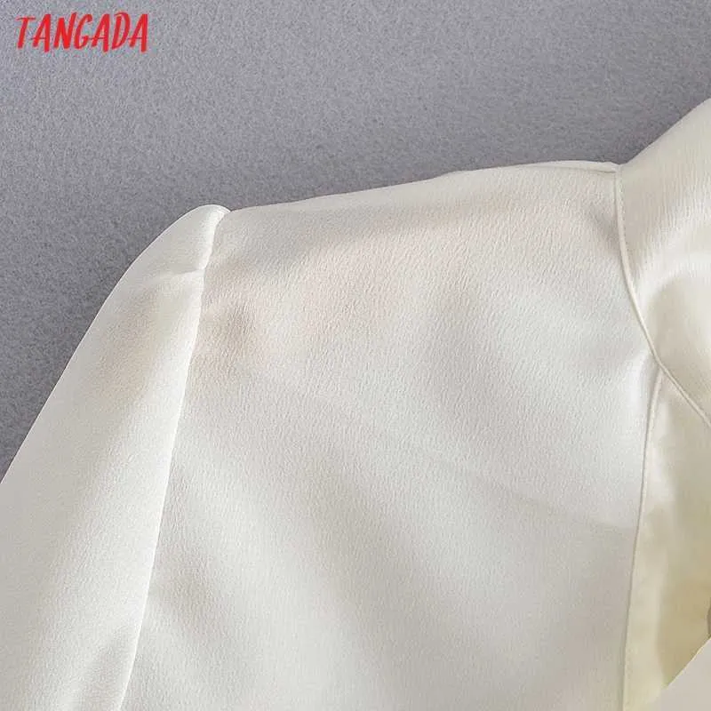 Tangada Women Pearl Button Shirts White Maniche lunghe Collaro a prua Solid Bow Office Ladies Wort Wear Bluses Yi23 210609