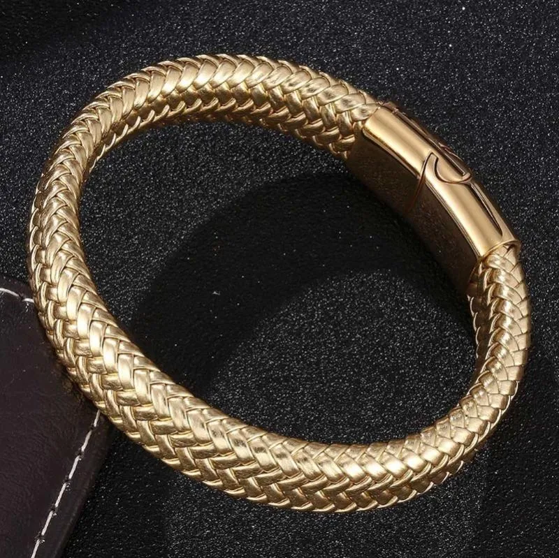 Trendig guldfärg punk handvävd läder wrap armband för män smycken handledsarmband5074651
