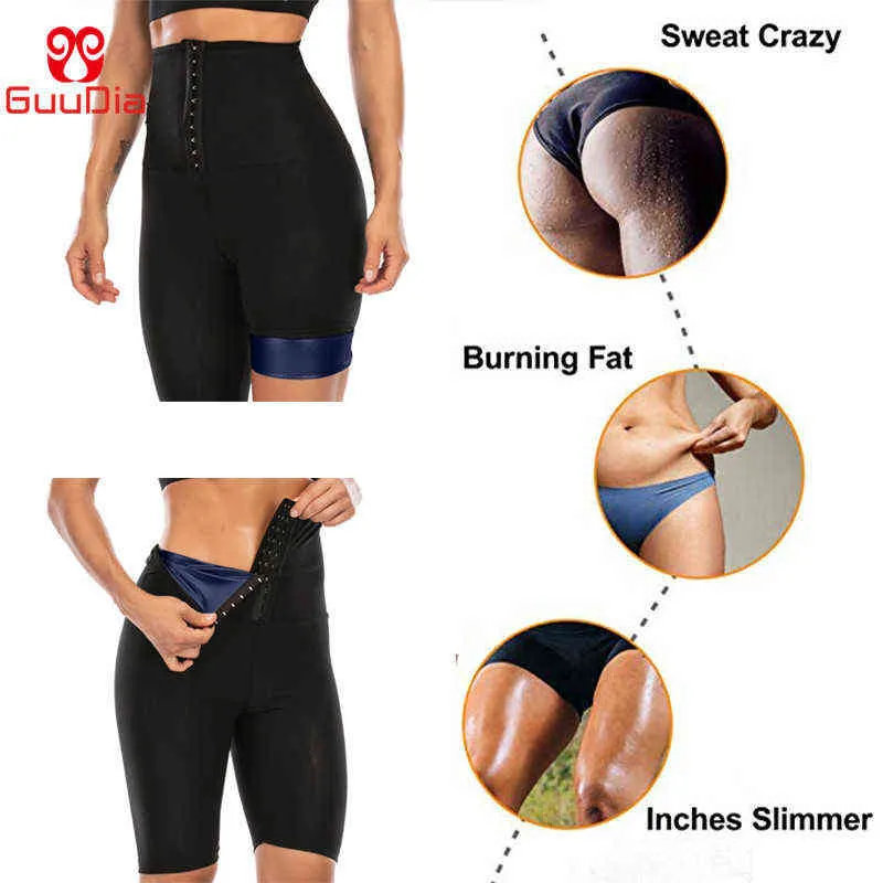 Guudia Sauna Spodnie Sweaty Waist Trener Wagi Spodnie Odchudzające Koszulki Kobiety Neoprenowe Odchudzanie Shapewear Tummy Control Legging 211112