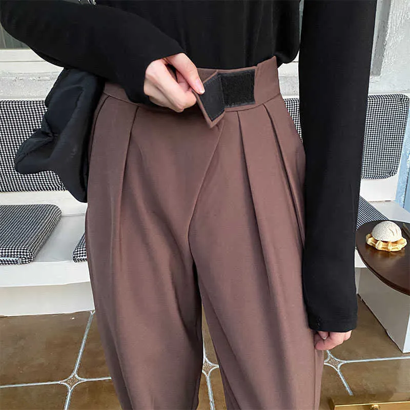 HziriP Plus Size S-4XL OL Minimalist High Waist Wide Leg Pants Women 2021 New Spring Autumn Work Wear Pants Solid Suit Trousers Q0801