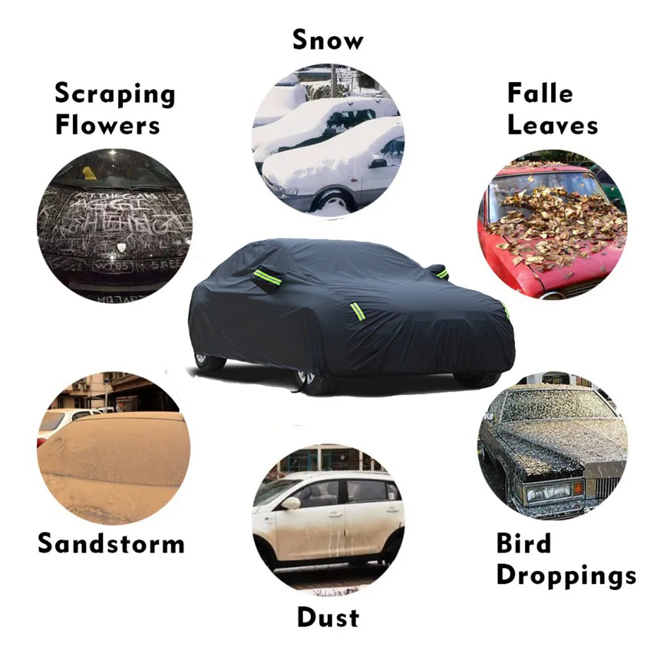 Universal Black Waterproof Full s Snow Ice Dust Sun UV Shade Indoor Outdoor 7 Sizes Auto Car Cover for All Season