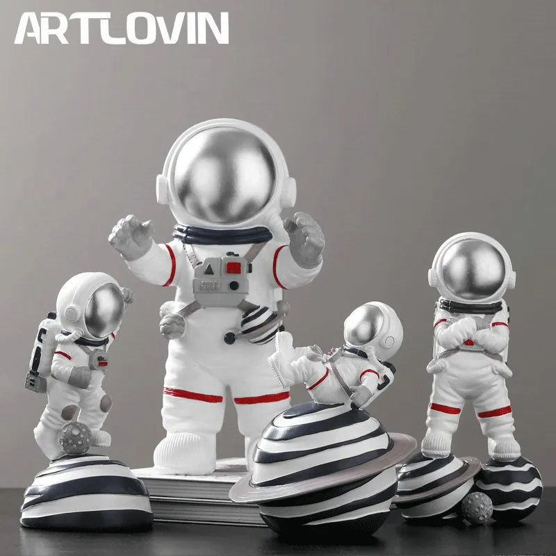 Ny modern heminredning astronautfigurer födelsedagspresent till man pojkvän abstrakt staty mode spaceman skulpturer guldfärg 2156L