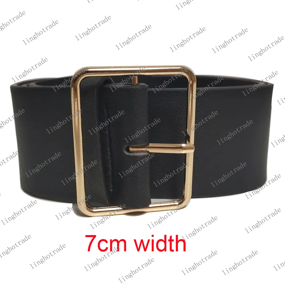 Ceinture en cuir véritable pour femmes, couleur noir et rouge, largeur 7cm, classique, or, grande boucle lisse, 3044