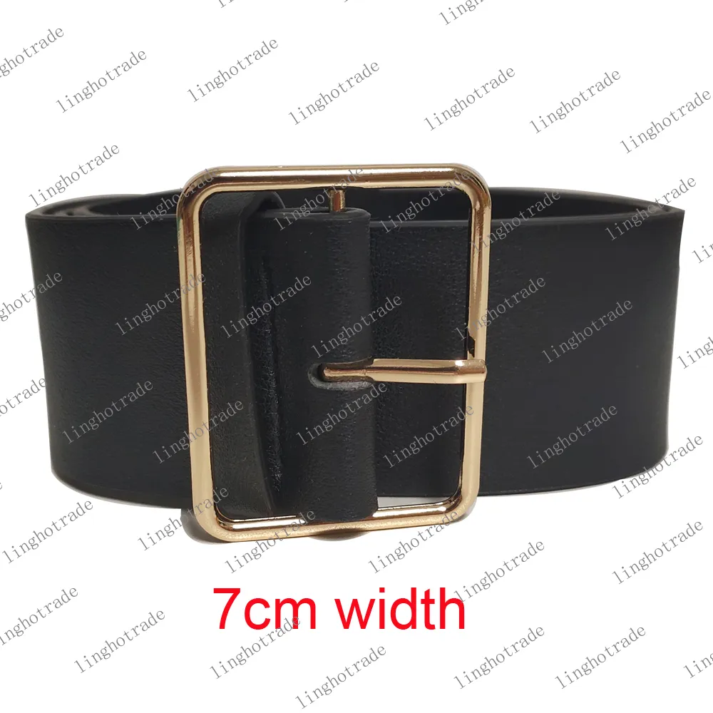 Cintura da donna alla moda Vera pelle di colore nero e rosso Cintura da 7 cm di larghezza Cinture femminili classiche Fibbia grande dorata liscia1847