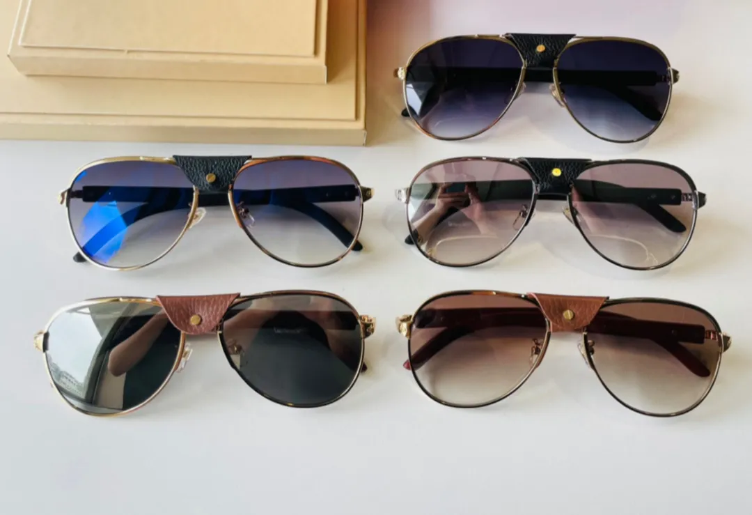Óculos de sol piloto vintage, lentes gradientes azuis, madeira, dourado, metal, para homens, acessórios de moda com box2566