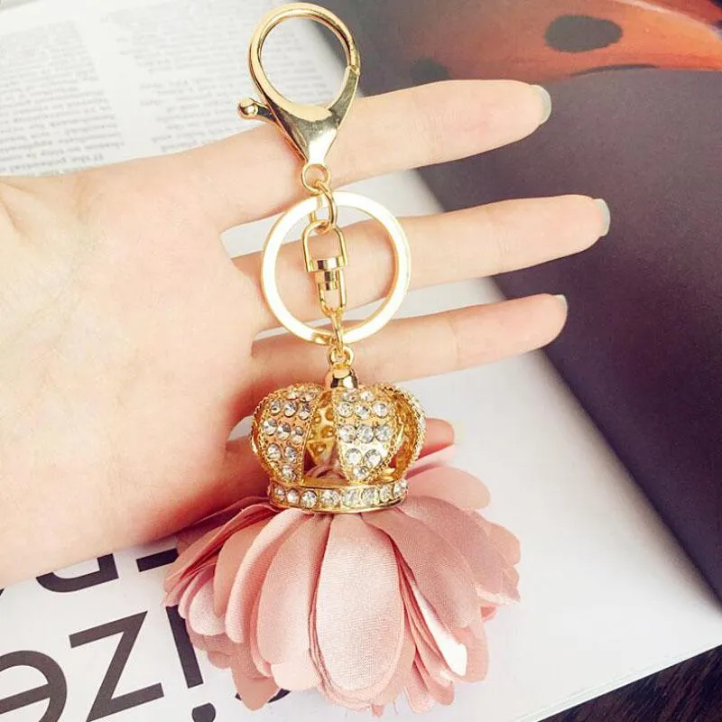 Keychains Girls Fashion Jewelry Flowers Crown Pendant Key Ring Bags Ornament Party Gift For Women Accessories291P