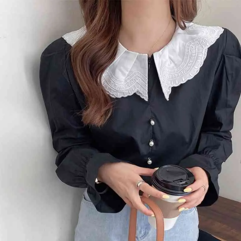 Mode Vintage All Match Tops Elegance Retro Sweet Femme Plus Size Gentle Chic Princess Girls Losse shirts 210525