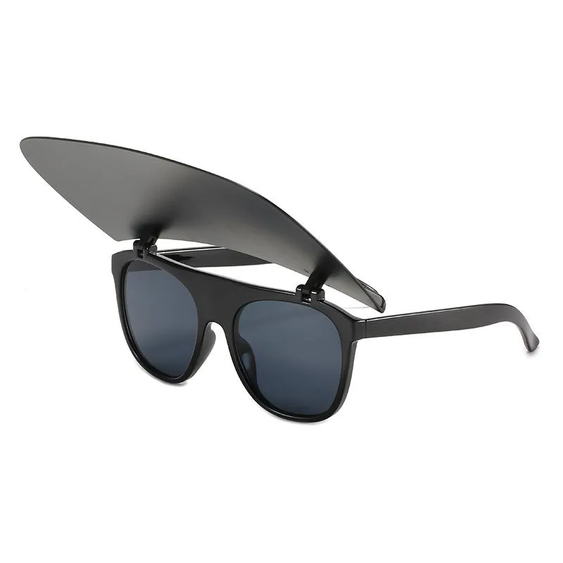 Einzigartige Hutflip -Sonnenbrille für Frauen ein Stück quadratisch weiße schwarze Sonnenbrille Männer Clamshell Shades Eyewear Big312u