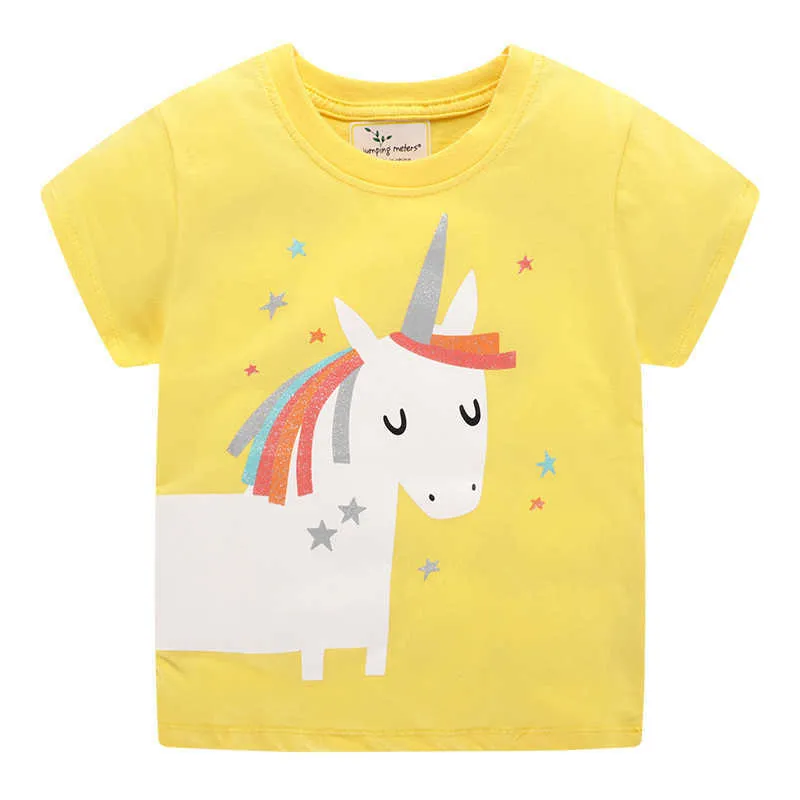 Metri di salto Top Brand Perline Dinosauri Ragazze T-shirt in cotone l'estate Abbigliamento bambini Disegni di moda T-shirt bambini Top 210529