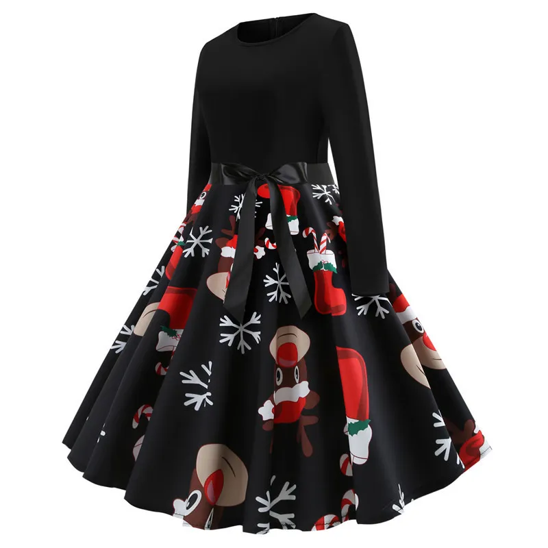 Weihnachtsfeier -Kleider Fashion Design Vintage Rundhalle Langarm Langarm Big Swing Kleid