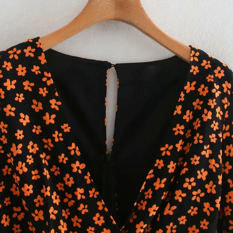 Women Summer Vintage Mini Dress Floral Print Sashes Bow Tie V-Neck es Female Elegang A-Line vestidos WW6669 210513